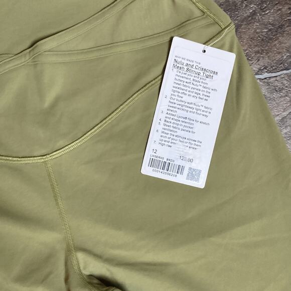 NWT Lululemon Nulu and Crisscross Mesh Stirrup Tight Sz 12 Bronze Green - Picture 6 of 13